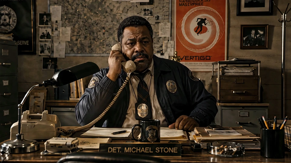 Detective Michael Stone talking with his boss