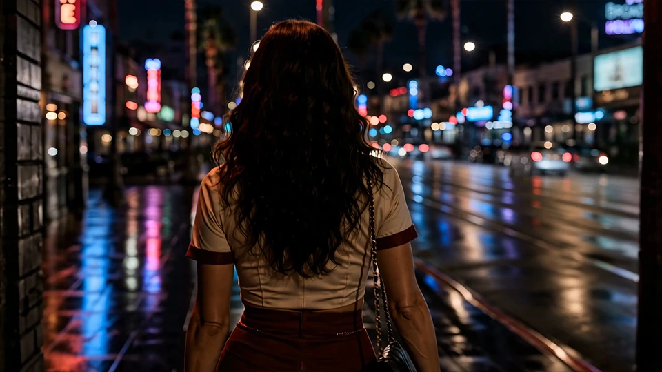 Giulia walking on Hollywood Boulevard