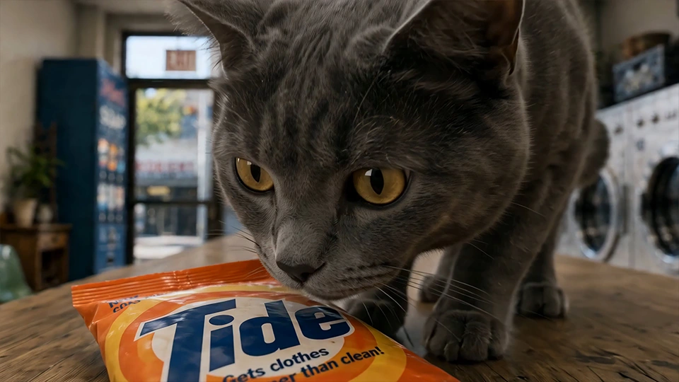 Luxy the cat playing with soap